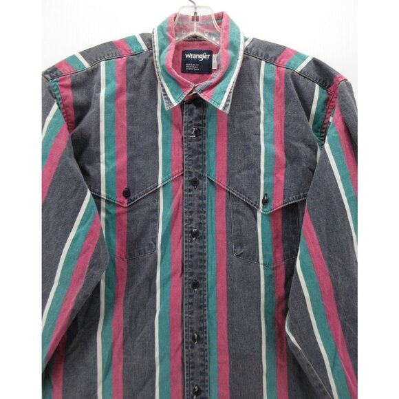VINTAGE Wrangler Brushpopper Shirt XL Pink Western Striped Cowboy * - Picture 2 of 13